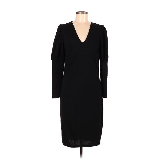 Max & Ash Deep V-Neck Puff Sleeve Dress In Black Size S $99