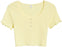 BP. Pointelle Short Sleeve Rib Crop Henley Top In Yellow Lemonade Size L