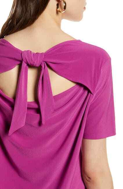 Halogen Short Sleeve Tie Back Knit Top In Purple Size XS $69