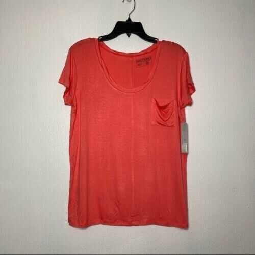 Sweet Romeo Short Sleeve Scoop Neck Pocket Tee Top T-Shirt In Coral Size M