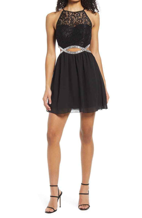 SPEECHLESS Infinity Lace & Chiffon Fit & Flare Dress In Black Size 3
