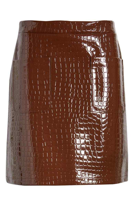 Halogen X Atlantic Pacific Croc Embossed Faux Leather Miniskirt - Brown - Large