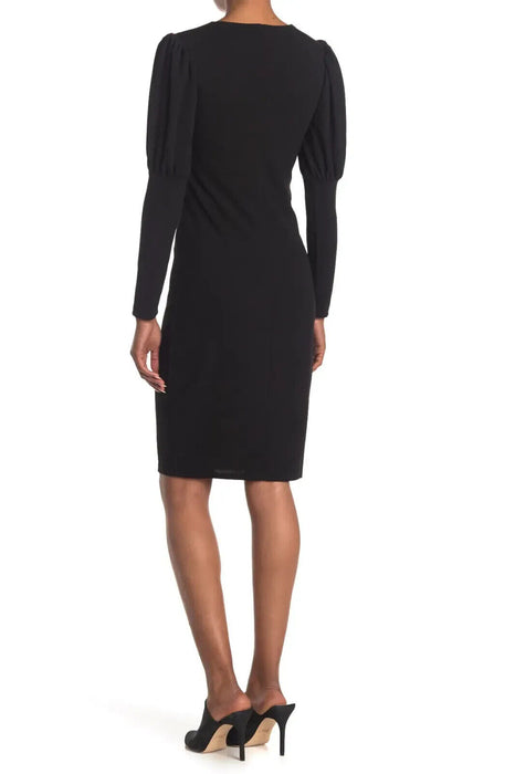 Max & Ash Deep V-Neck Puff Sleeve Dress In Black Size S $99
