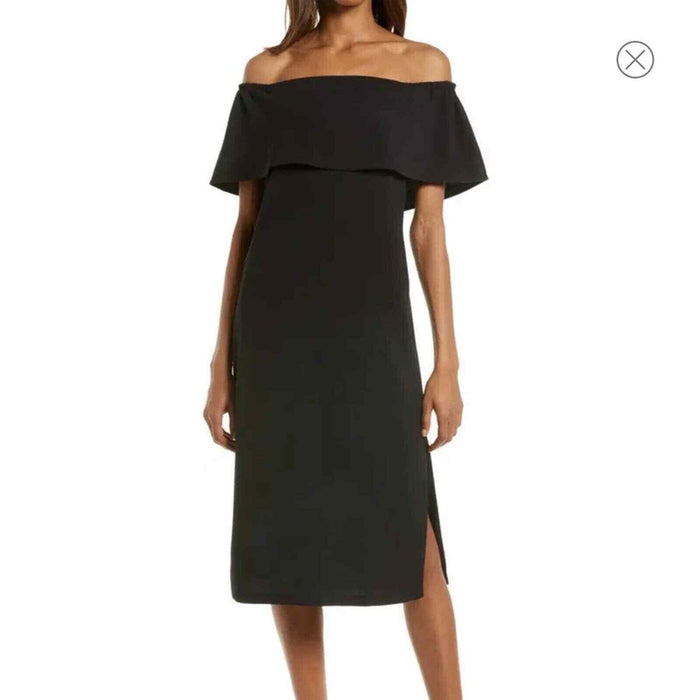 Charles Henry Off The Shoulder Popover Midi Cocktail Dress Green Size S