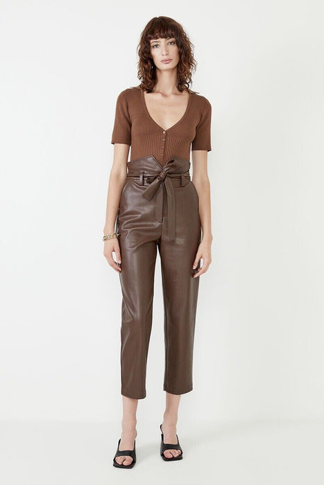 Bardot women's  Debbie PU Vegan Leather Very Soft Pant Chocolate in  Size 2