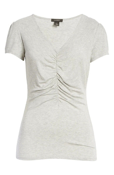 Halogen Cinched Tencel V-Neck T-Shirt In Grey Heather Size XL