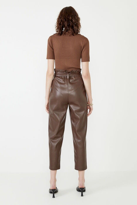 Bardot women's  Debbie PU Vegan Leather Very Soft Pant Chocolate in  Size 2