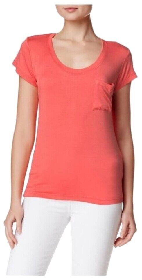 Sweet Romeo Short Sleeve Scoop Neck Pocket Tee Top T-Shirt In Coral Size M