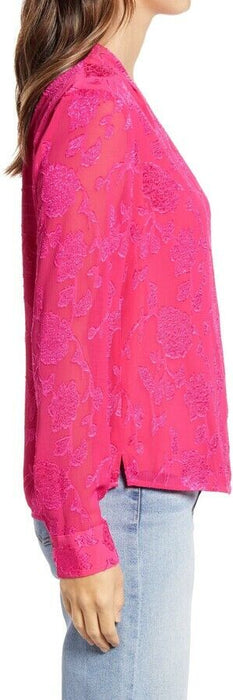 Halogen Floral Jacquard Long Sleeve Blouse In Electric Pink Size XS