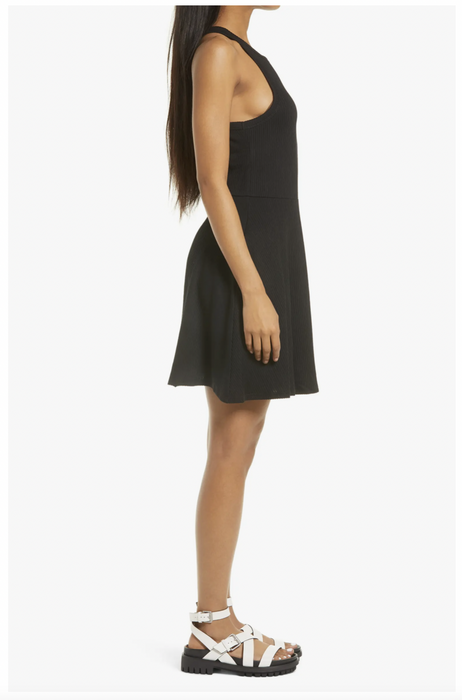 BP. Sleeveless Rib Scoop Neck Mini Tank Dress In Black Size XS