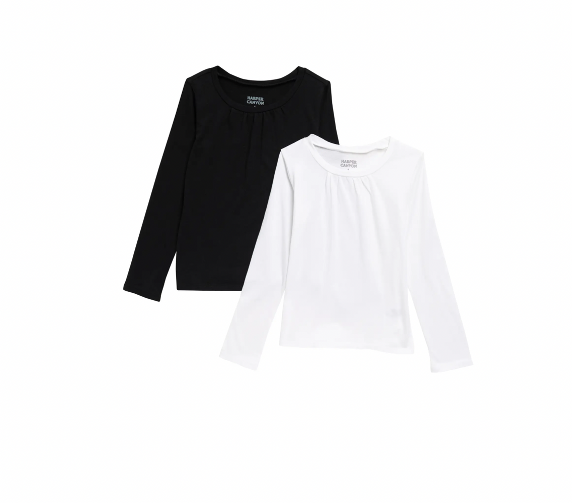 Harper Canyon Crew Neck Long Sleeve T-Shirt Pack Of 2 (Both White) Size 6
