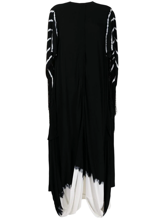 PROENZA SCHOULER $2250 Fringed Gathered Tie-dyed Crepe Maxi Dress Black size 4