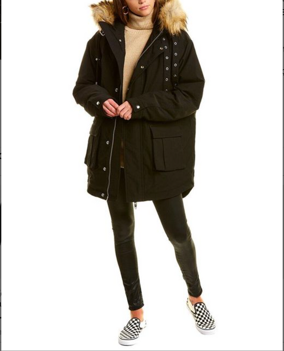 The Kopples Cotton Parka With Faux Fur Collar Black Size 2 Fits As Large $725