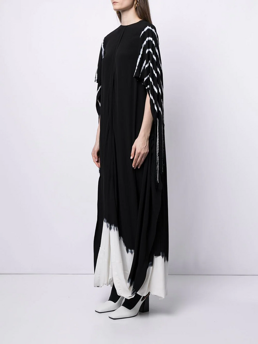 PROENZA SCHOULER $2250 Fringed Gathered Tie-dyed Crepe Maxi Dress Black size 4